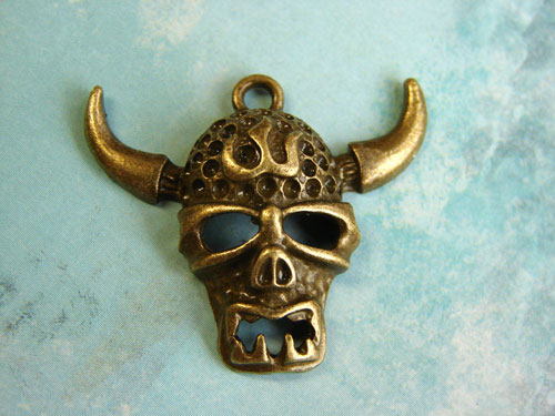 Skull with Horns Antique Bronze Plated Charm
