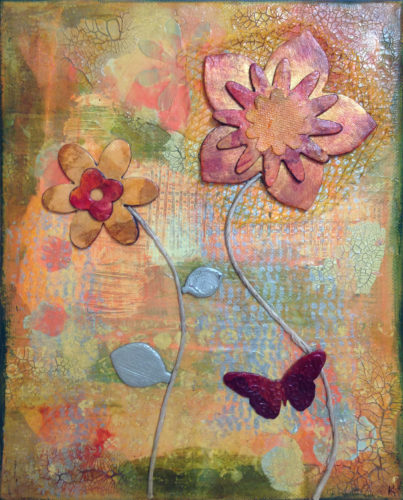 Butterflies and Flowers Mixed Media Collage Painting by Trilby Works