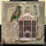 Small Mixed Media Assemblage Art on Canvas, 2