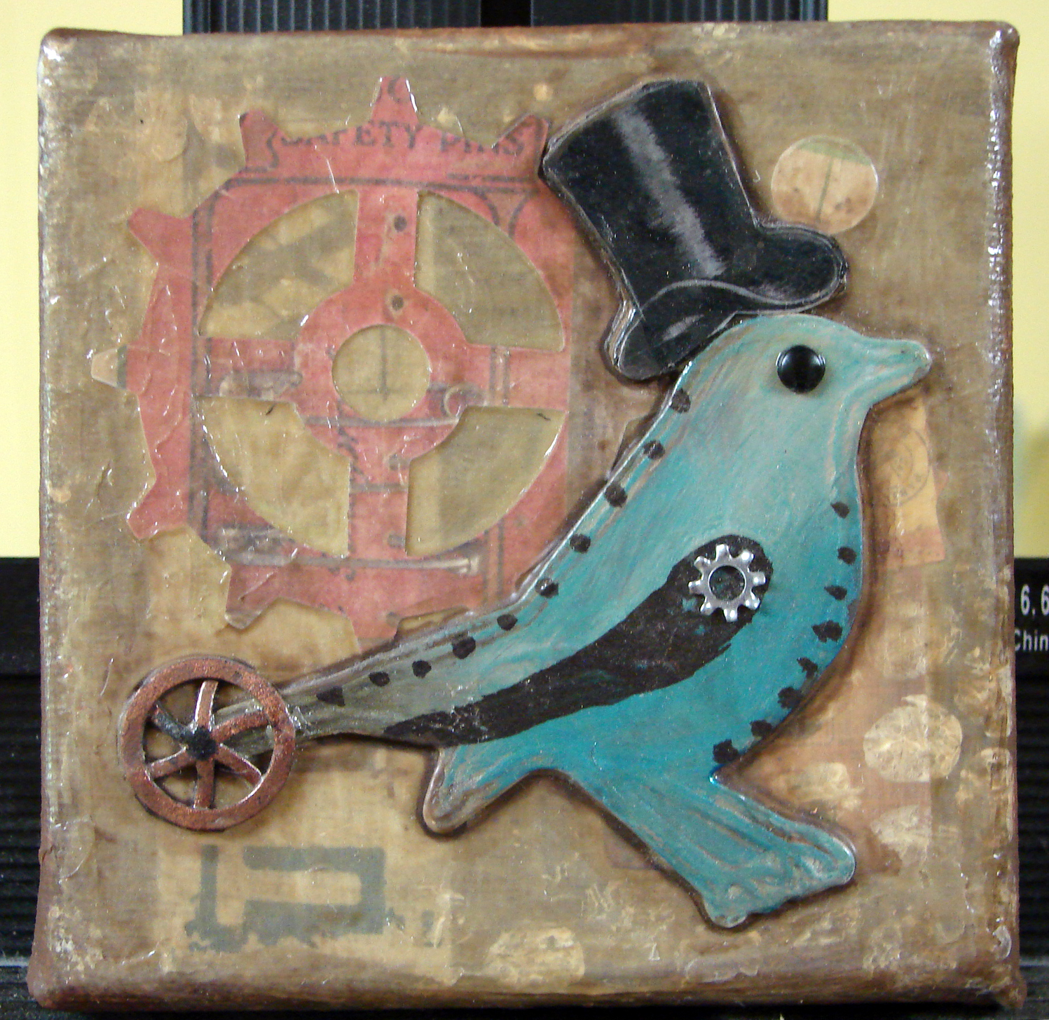 Small Mixed Media Assemblage Art on Canvas, 5