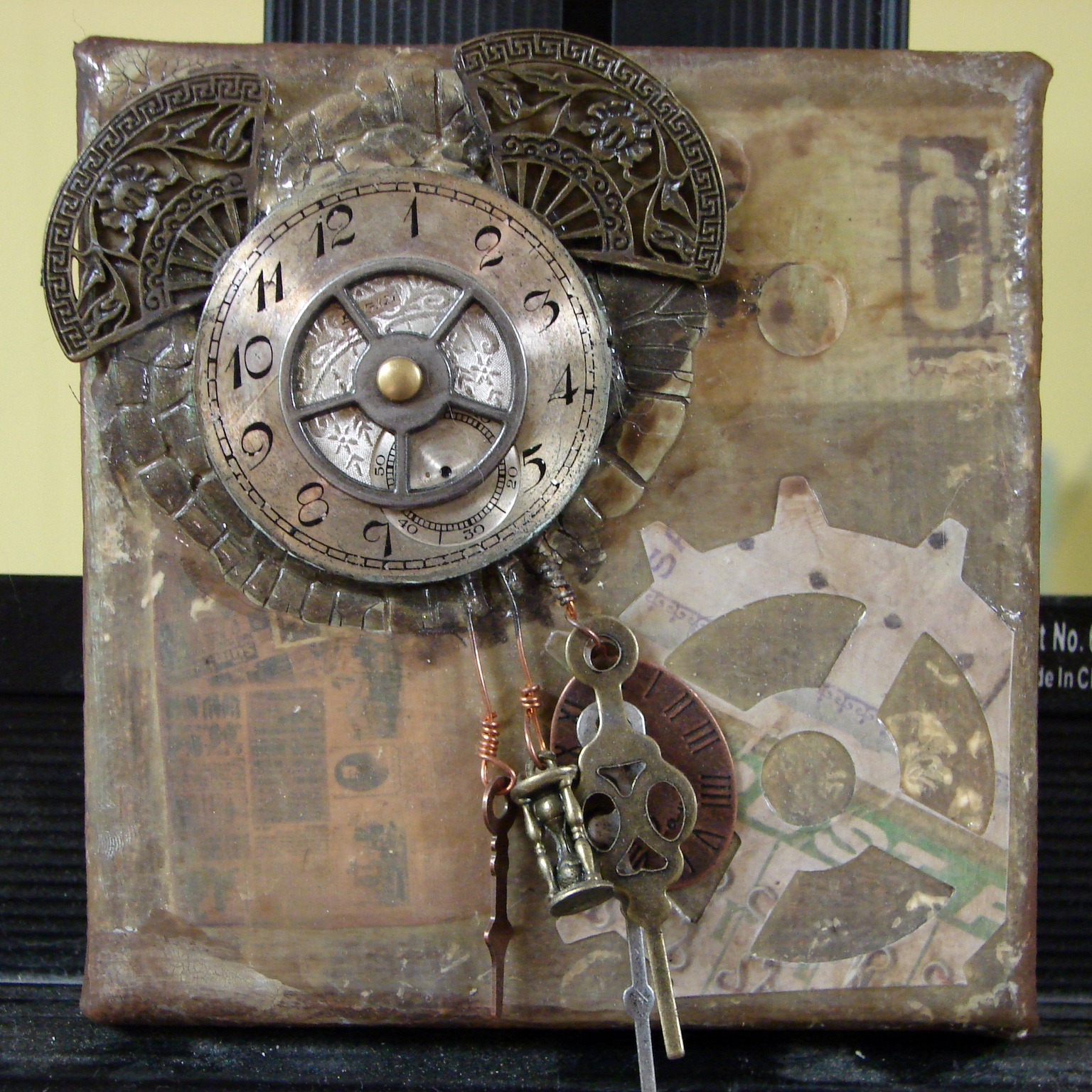 Small Mixed Media Assemblage Art on Canvas, 7