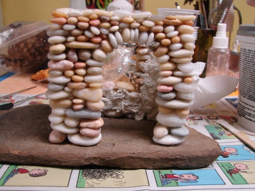 Stacked Stone Fairy House in progress 2