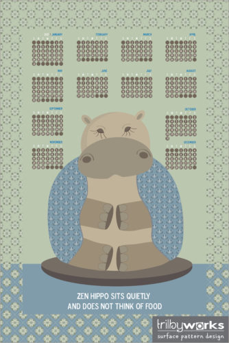 Zen Hippo Tea Towel 2021, with logo, by Trilby Works