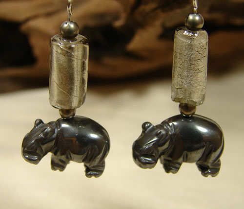 Gunmetal Gray Hematite Hippo Earrings