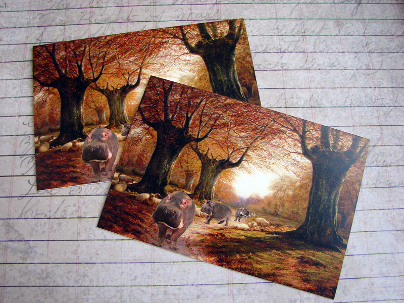0095C An Autumnal Landscape With Hippos, Blank Note Card
