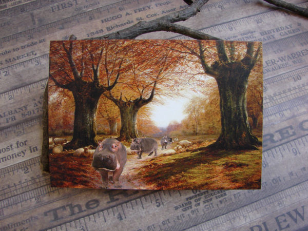 An Autumnal Landscape With Hippos, Blank Note Card