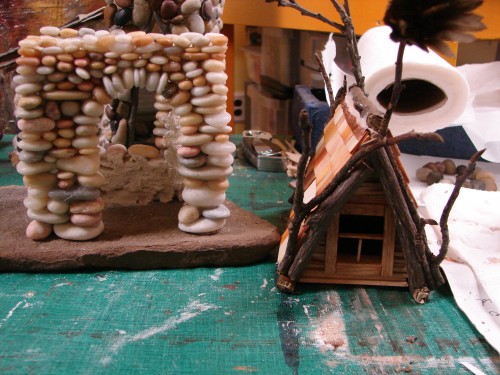 Beach Pebble Stacked Stone Fairy House in progress 06