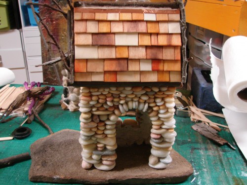Beach Pebble Stacked Stone Fairy House in progress 07