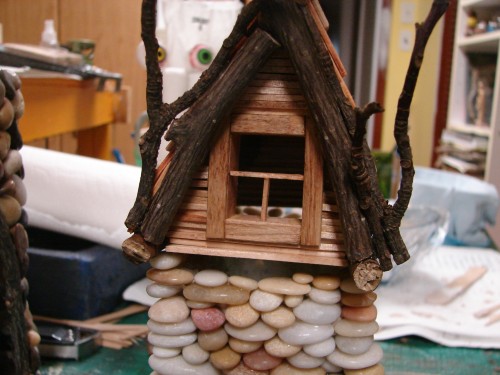 Beach Pebble Stacked Stone Fairy House in progress 08