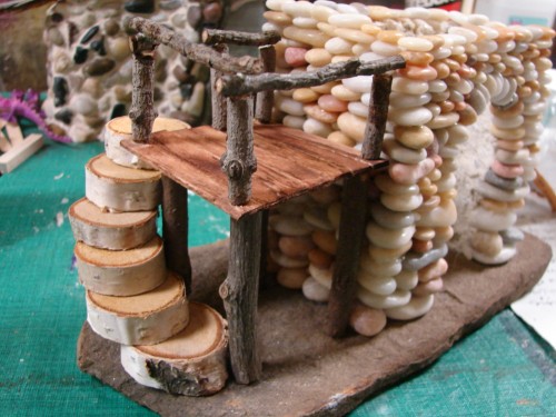 Beach Pebble Stacked Stone Fairy House in progress 09