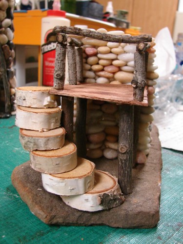 Beach Pebble Stacked Stone Fairy House in progress 10