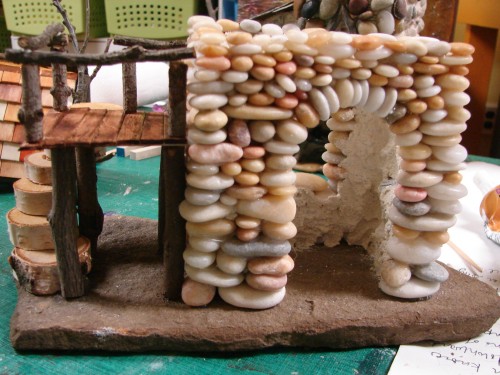 Beach Pebble Stacked Stone Fairy House in progress 11