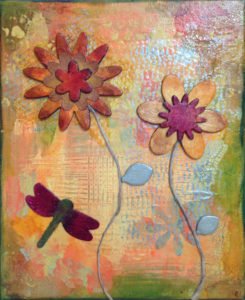 Butterflies and Flowers Mixed Media Collage Painting by Trilby Works