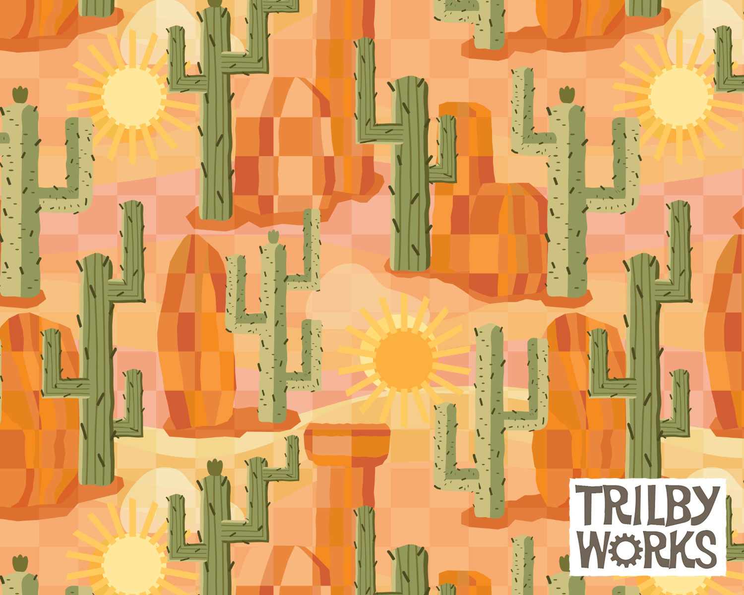 Cactus with Desert Rocks and Sun by Trilby Works