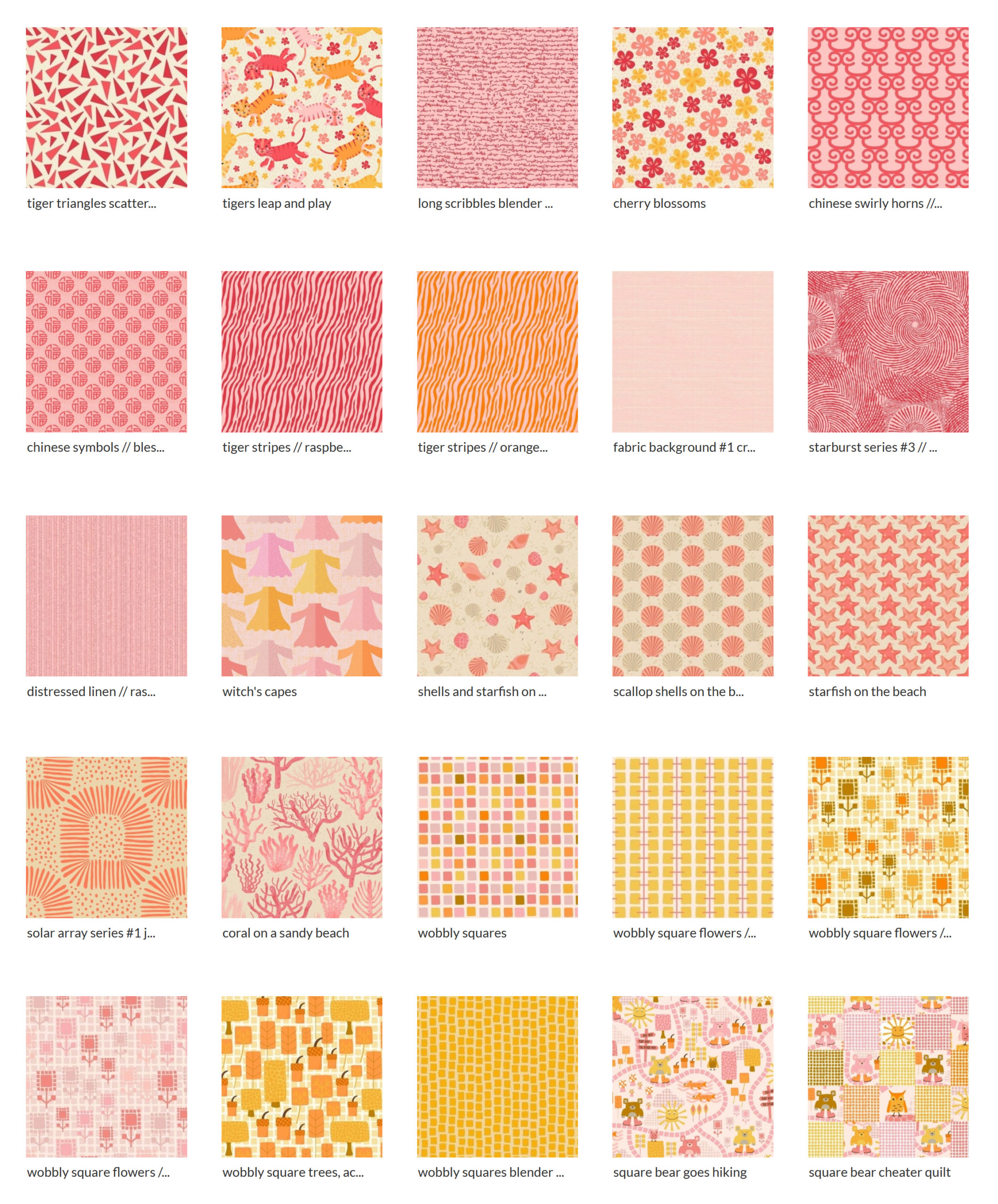Color Palette-Coral, Pink, Goldenrod, Orange Spoonflower Collection Screen Shot