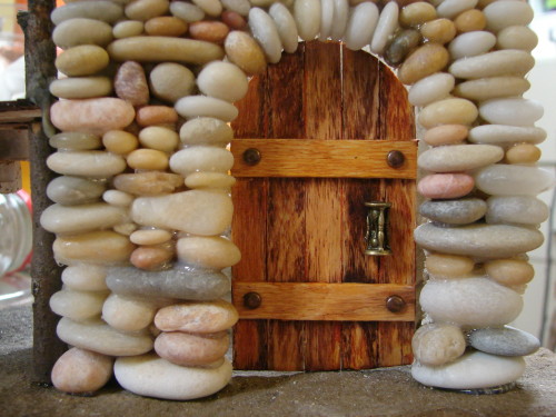 Beach Pebble Stacked Stone Fairy House Door