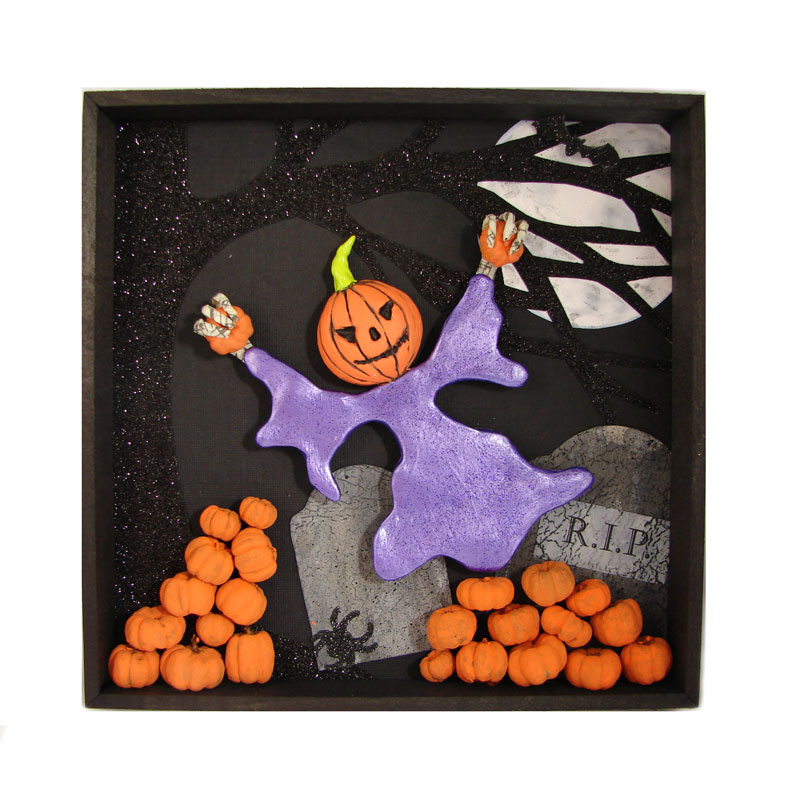 Halloween Pumpkin Ghost Shadow Box