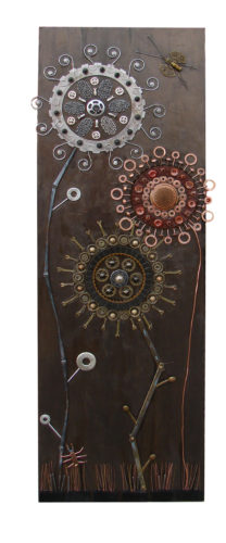 Differential Bloom, Assemblage on Wood Panel, Trilby Works