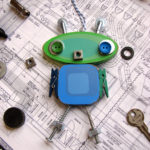 Green and Blue Clothespin Robot Ornament by Trilby Works