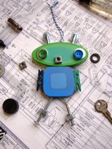 Green and Blue Clothespin Robot Ornament by Trilby Works
