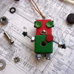 Red and Green Robot Ornament by Trilby Works