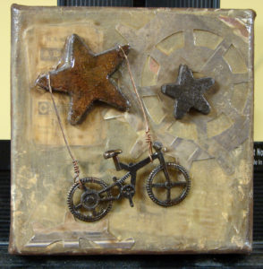 Small Mixed Media Assemblage Art on Canvas, 3