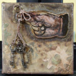 Small Mixed Media Assemblage Art on Canvas, 4