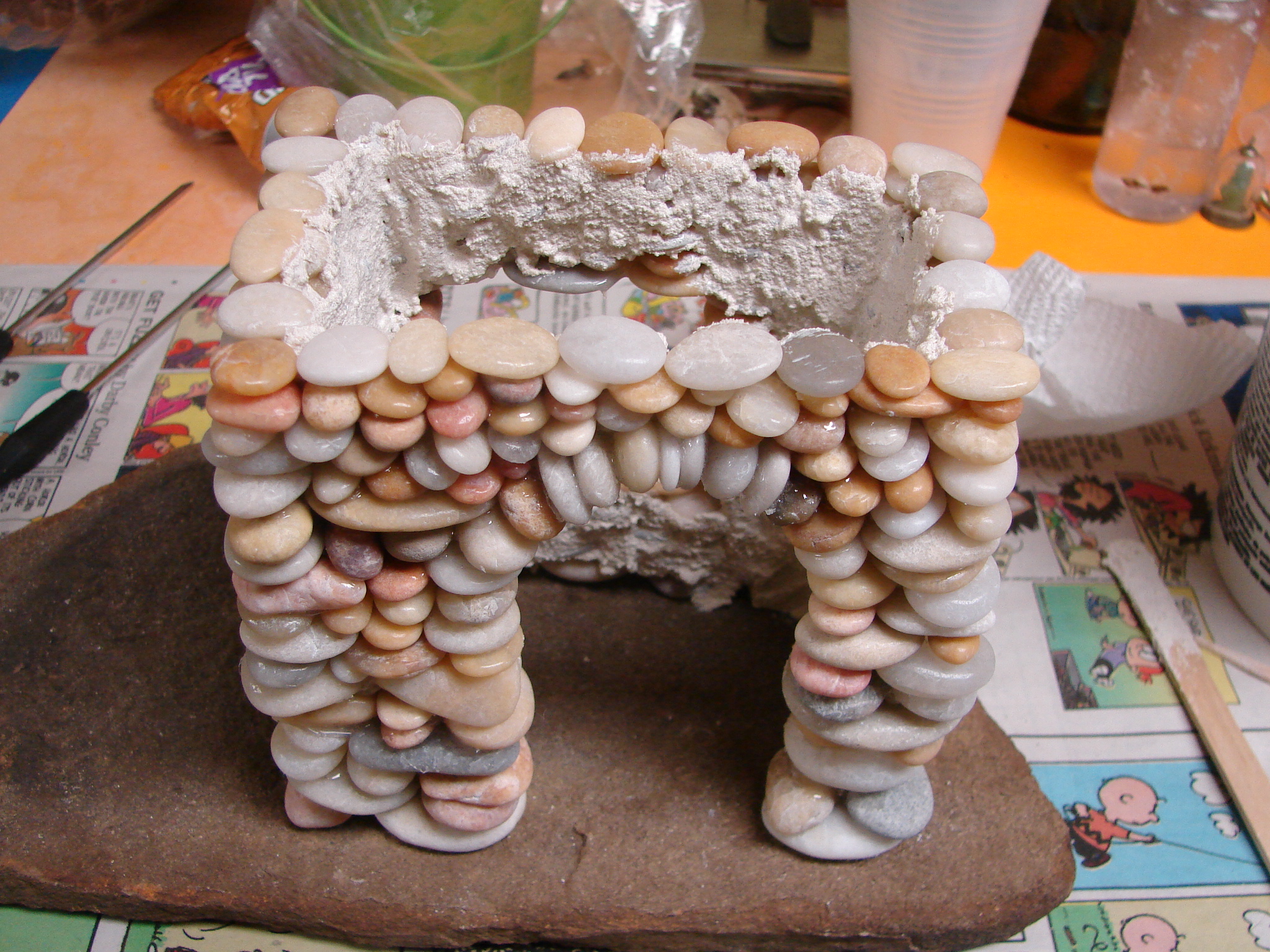 Stacked Stone Fairy House in progress 1