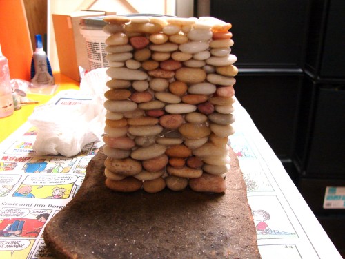 Stacked Stone Fairy House in progress 3