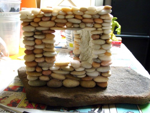 Stacked Stone Fairy House in progress 4