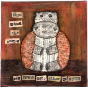 Zen Hippo Sits Quietly Collage Painting
