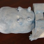 One-Of-A-Kind Hippo Sculpture Art Piece from Wooden Crate and PaperClay