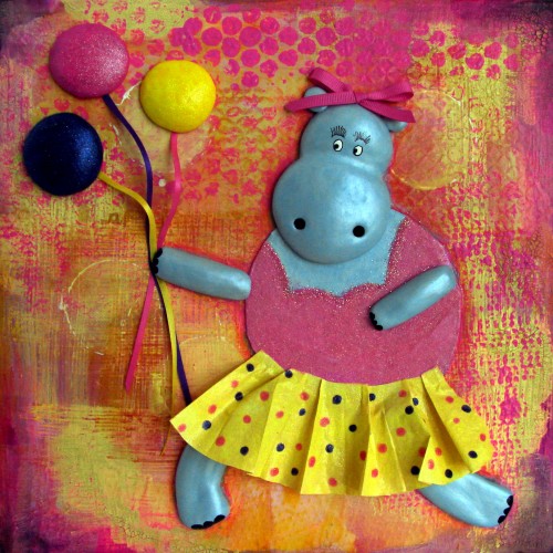 Happy Birthday Hippo With Balloons Collage Painting by Trilby Works